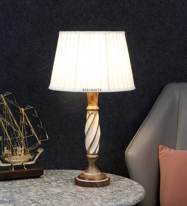 BTR CRAFTS Twister Wooden Tapper White Table Lamp (Bulb Not Included) - Image 3
