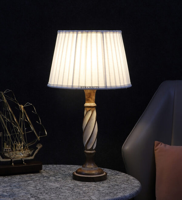 BTR CRAFTS Twister Wooden Tapper White Table Lamp (Bulb Not Included) - Image 2