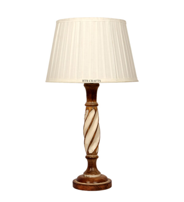 BTR CRAFTS Twister Wooden Tapper White Table Lamp (Bulb Not Included) - Image 4