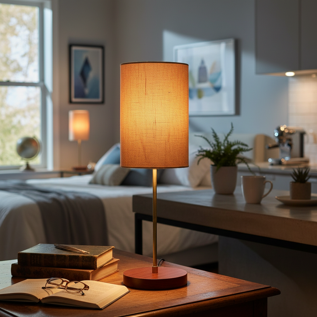 Decorative Brown Table Lamp with Cylinder Shade – Stylish Bedside & Reading Lamp for Home Décor(Beige)