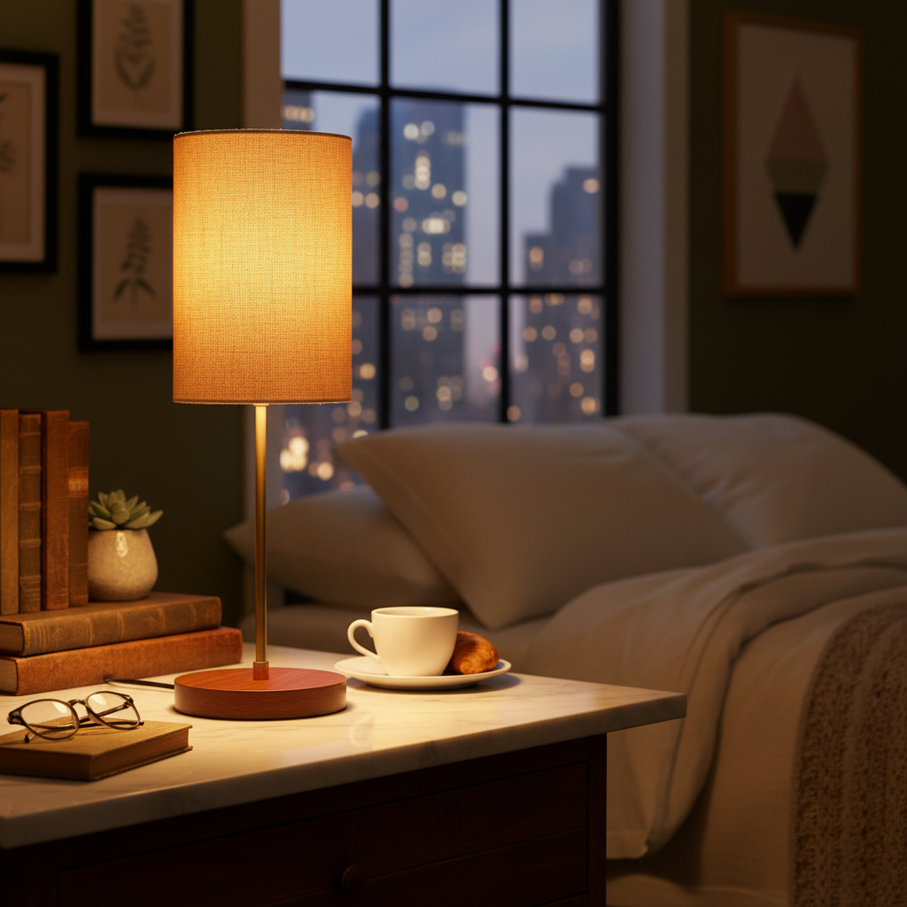 Decorative Brown Table Lamp with Cylinder Shade – Stylish Bedside & Reading Lamp for Home Décor(Beige) - Image 11