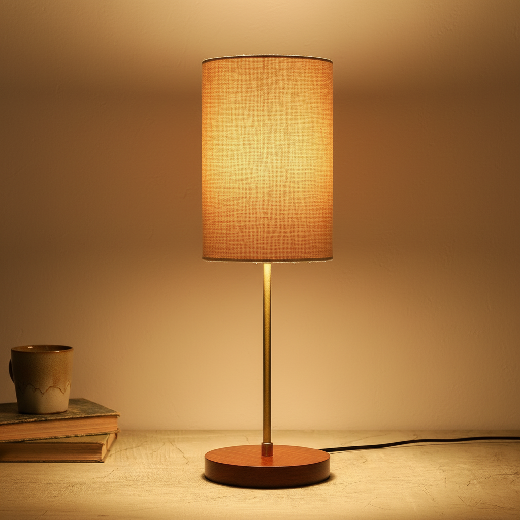 Decorative Brown Table Lamp with Cylinder Shade – Stylish Bedside & Reading Lamp for Home Décor(Beige) - Image 3