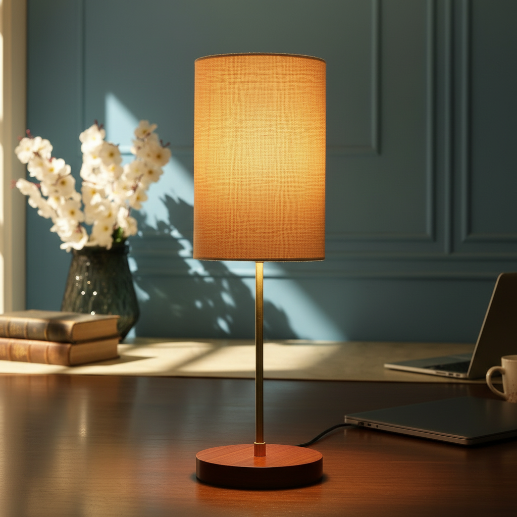 Decorative Brown Table Lamp with Cylinder Shade – Stylish Bedside & Reading Lamp for Home Décor(Beige) - Image 9