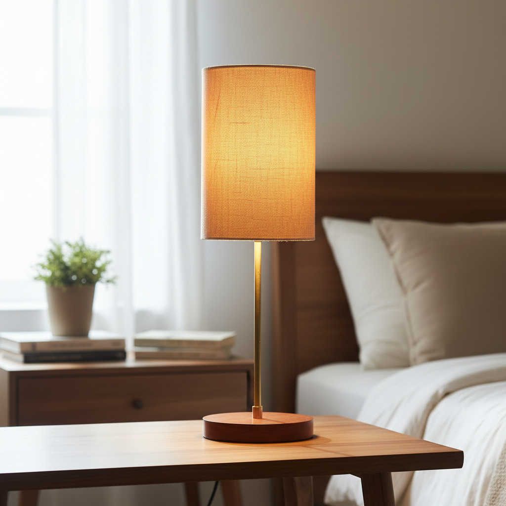 Decorative Brown Table Lamp with Cylinder Shade – Stylish Bedside & Reading Lamp for Home Décor(Beige) - Image 5