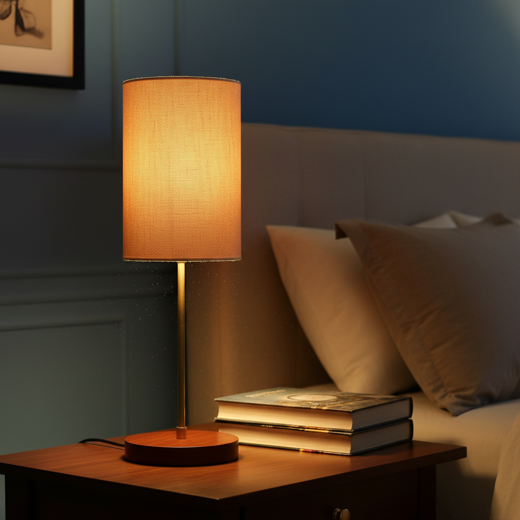 Decorative Brown Table Lamp with Cylinder Shade – Stylish Bedside & Reading Lamp for Home Décor(Beige) - Image 8