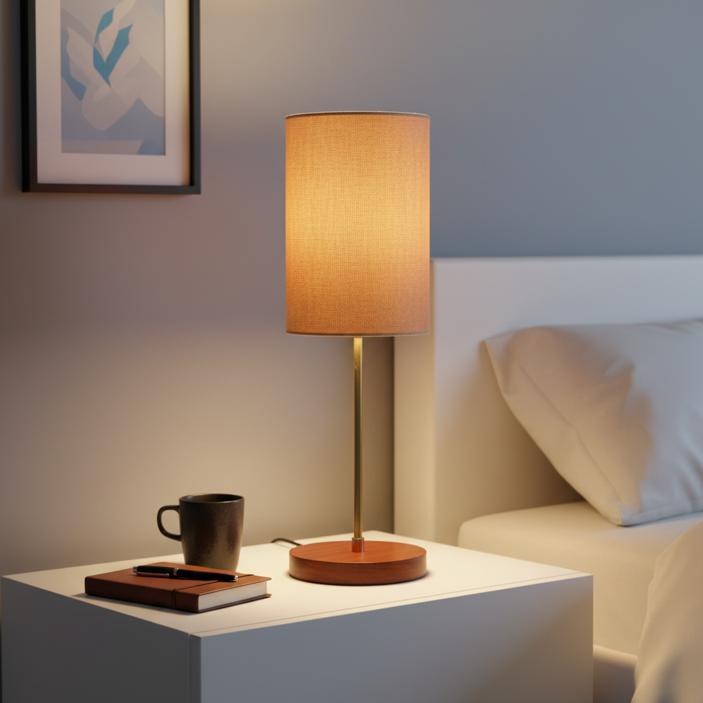 Decorative Brown Table Lamp with Cylinder Shade – Stylish Bedside & Reading Lamp for Home Décor(Beige) - Image 2