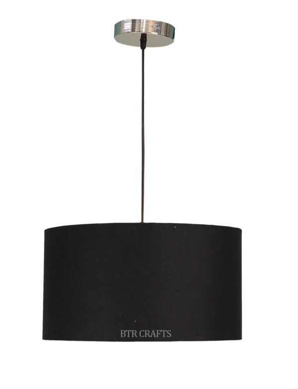 18 Inches Pendant/Hanging Ceiling Light Fixture, Black Drum Shade for Bedroom, Kitchen, Living Room, Dining Table, Lobby, Kitchen, Black/Silver Canopy - Image 5
