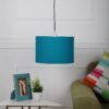 12 Inches Pendant/Hanging Ceiling Light Fixture, Teal Drum Shade, for Bedroom, Kitchen, Living Room, Dining Table, Lobby, Kitchen, Silver/Black Canopy - Image 2