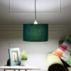 12 Inches Pendant/Hanging Ceiling Light Fixture, Teal Drum Shade, for Bedroom, Kitchen, Living Room, Dining Table, Lobby, Kitchen, Silver/Black Canopy