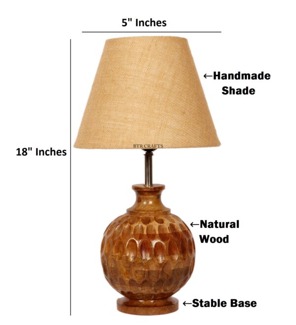 Natural Wood Matki Table Lamp Suitable For Bedroom Office And Living Room, Pack Of 1(Complete Set) - Image 3