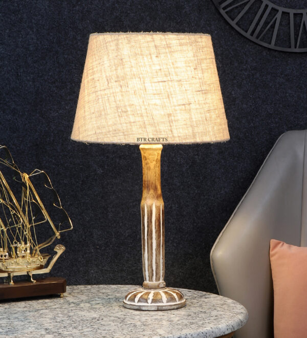 Vintage Wooden Table Lamp Suitable For Bedroom Office And Living Room, Pack Of 1(Complete Set) - Image 3