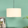 20 Inches Pendant/Hanging Ceiling Light Fixture, Cream Drum Shade for Bedroom, Kitchen, Living Room, Dining Table, Lobby, Kitchen, Black/Silver Canopy - Image 2