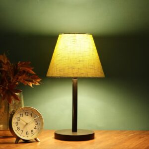 Raven Black Table Lamp Along With Green Texture Conical Shade For Bedroom, Office And Living Room