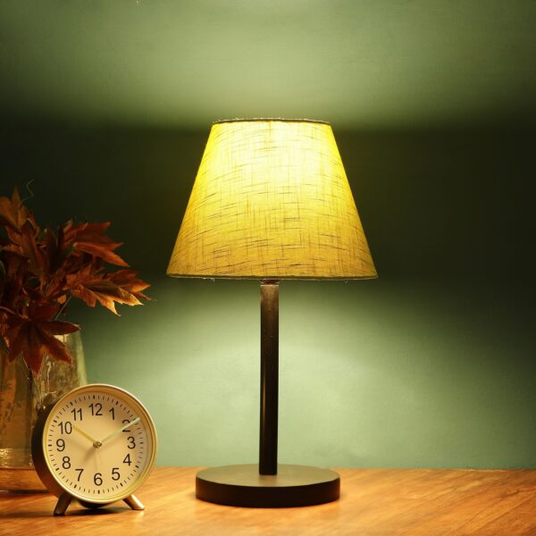 Raven Black Table Lamp Along With Green Texture Conical Shade For Bedroom, Office And Living Room