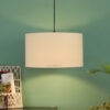20 Inches Pendant/Hanging Ceiling Light Fixture, Cream Drum Shade for Bedroom, Kitchen, Living Room, Dining Table, Lobby, Kitchen, Black/Silver Canopy - Image 3