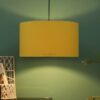 16 Inches Pendant/Hanging Ceiling Light Fixture, Dark Yellow Drum Shade, for Bedroom, Kitchen, Living Room, Dining Table, Lobby, Kitchen, Silver/Black Canopy