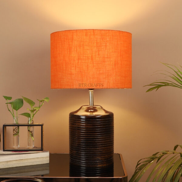 Dark Brown Heavy Matki Wooden Table Lamp Suitable For Bedroom Office And Living Room, Pack Of 1(Complete Set) - Image 4