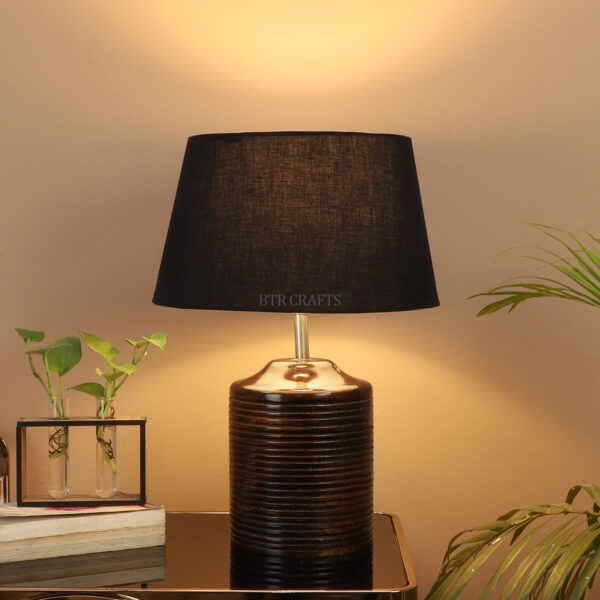 Dark Brown Heavy Matki Wooden Table Lamp Suitable For Bedroom Office And Living Room, Pack Of 1(Complete Set) - Image 4