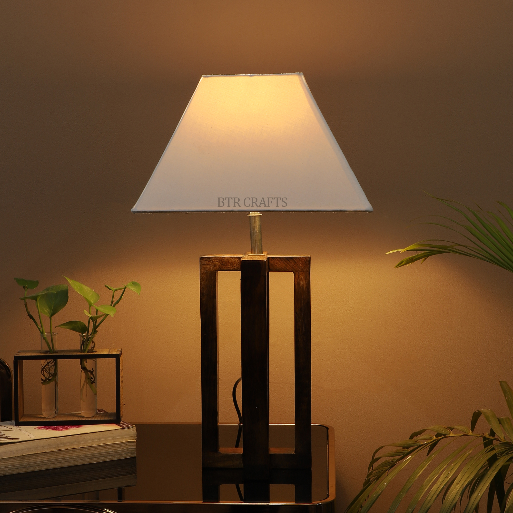 Natural Wood Cross Table Lamp Suitable For Bedroom Office And Living Room, Pack Of 1(Complete Set)