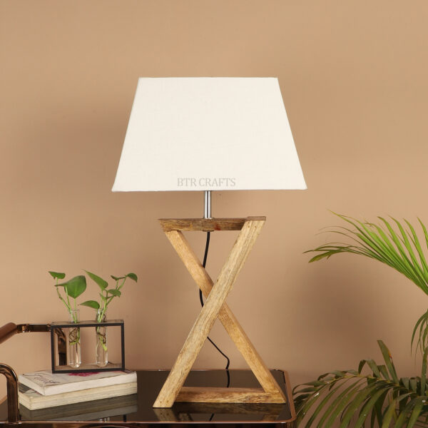 Natural Wood X-Cross Table Lamp Suitable For Bedroom Office And Living Room, Pack Of 1(Complete Set) - Image 2