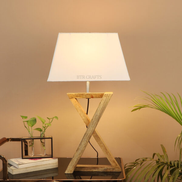 Natural Wood X-Cross Table Lamp Suitable For Bedroom Office And Living Room, Pack Of 1(Complete Set) - Image 3