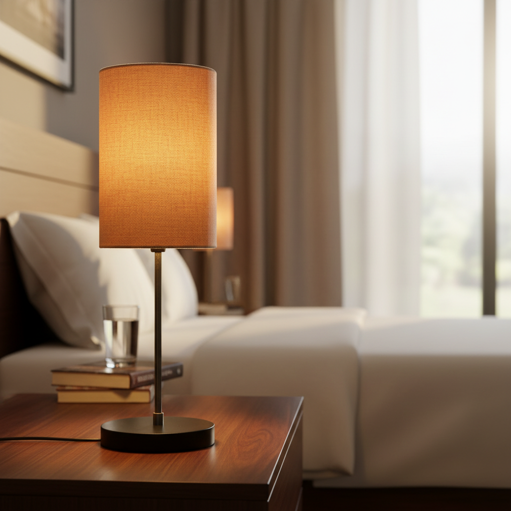 Minimalist Desk Lamp with Black Round Base – Soft Warm Lighting for Living Room & Study, Pack Of 1(Beige Cylinder) - Image 8