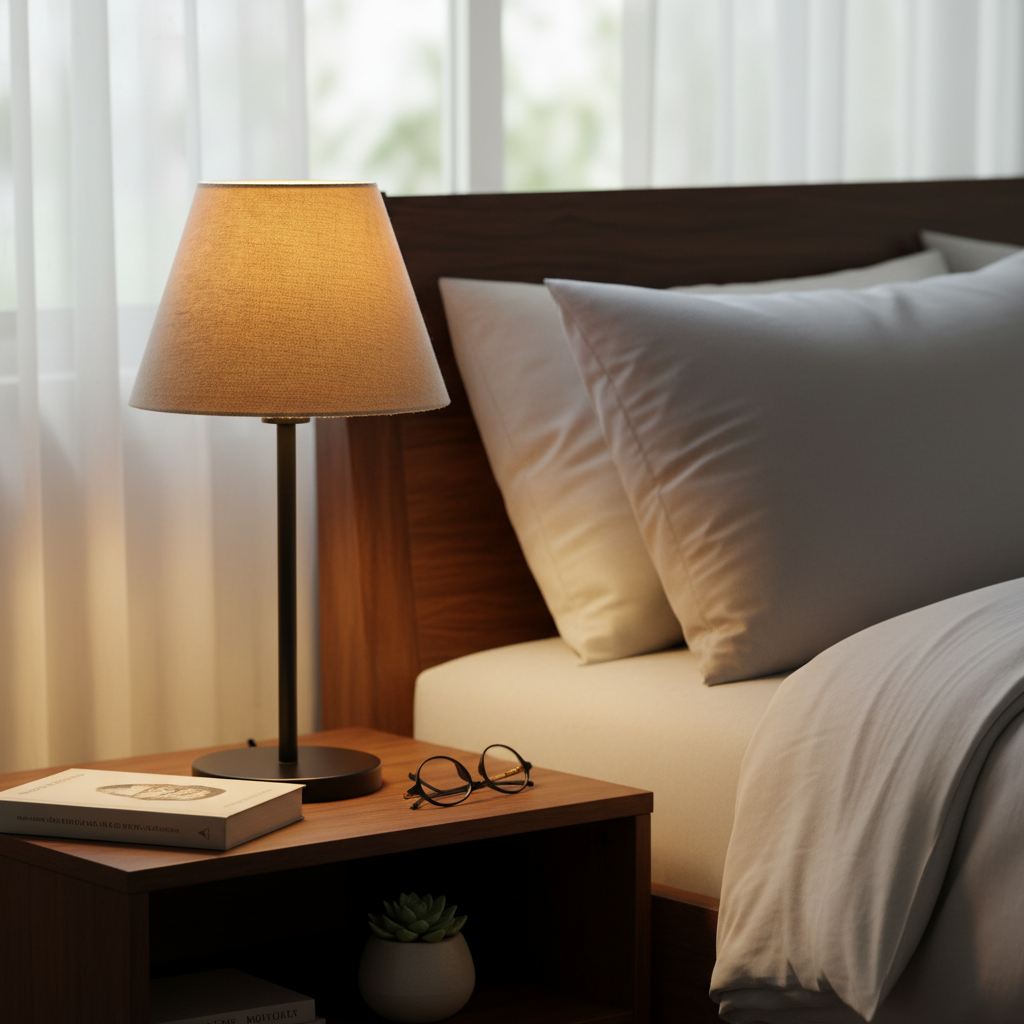 Slim Contemporary Night Lamp – Fabric Shade Accent Light for Home & Office, Pack Of 1(Beige) - Image 3