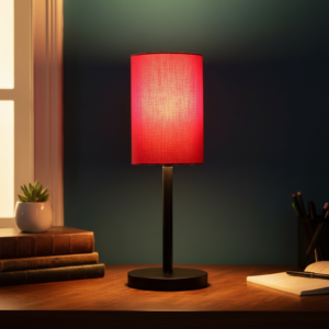 Black Bedside Lamp with Cylinder Fabric Shade Minimalist Lamp for Bedroom, Living Room & Office – Warm Ambient Nightstand Light(Red)