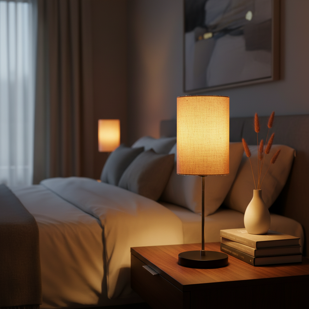 Minimalist Desk Lamp with Black Round Base – Soft Warm Lighting for Living Room & Study, Pack Of 1(Premium Jute Cylinder) - Image 2