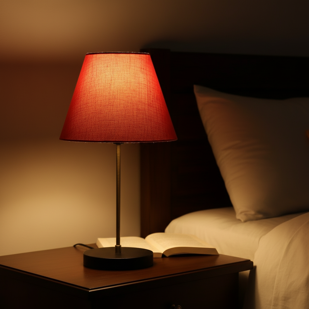 Minimalist Desk Lamp with Black Round Base – Soft Warm Lighting for Living Room & Study, Pack Of 1(Red Texture)