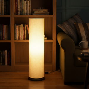 Wooden Base Cylinder Shape Corner Decorative Floor Lamp, Flex- Pack Of 1