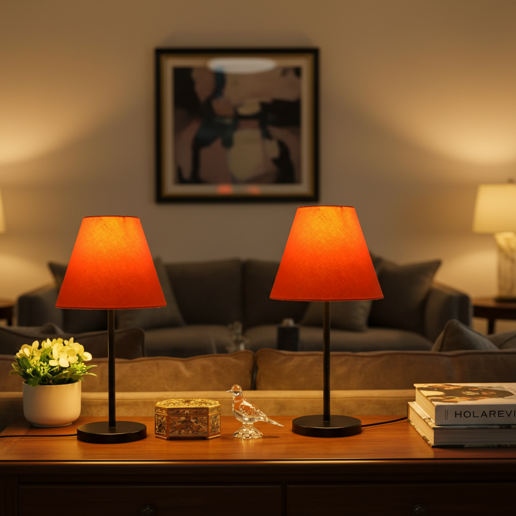 Slim Contemporary Night Lamp – Fabric Shade Accent Light for Home & Office, Pack Of 2(Orange) - Image 5