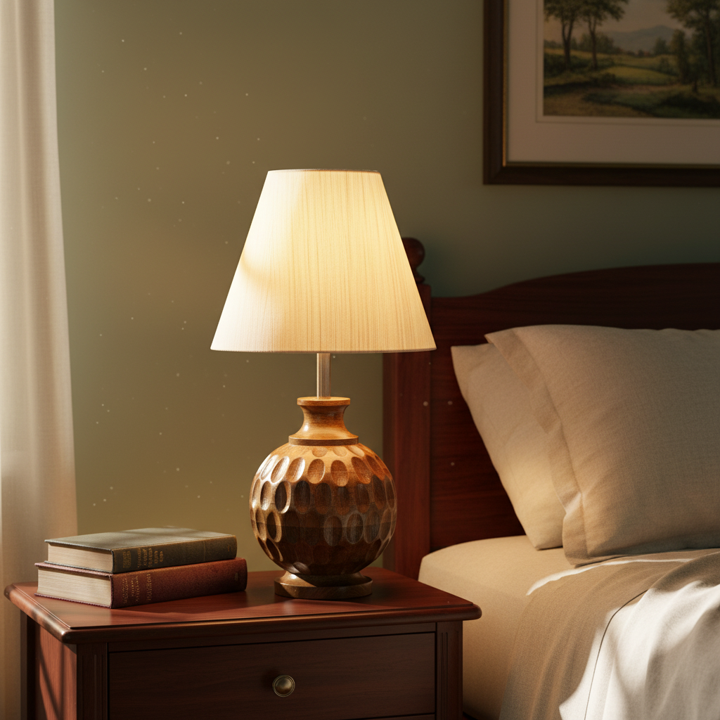 Artisan Carved Wood Table Lamp – Elegant Bedroom & Living Room Accent Light, Pack Of 1(Cream Texture) - Image 2