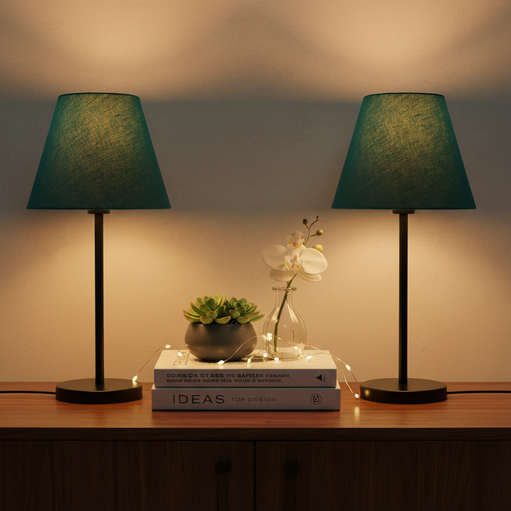 Slim Contemporary Night Lamp – Fabric Shade Accent Light for Home & Office, Pack Of 2(Teal) - Image 13