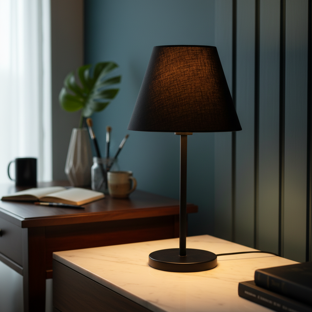 Slim Contemporary Night Lamp – Fabric Shade Accent Light for Home & Office, Pack Of 1(Black)