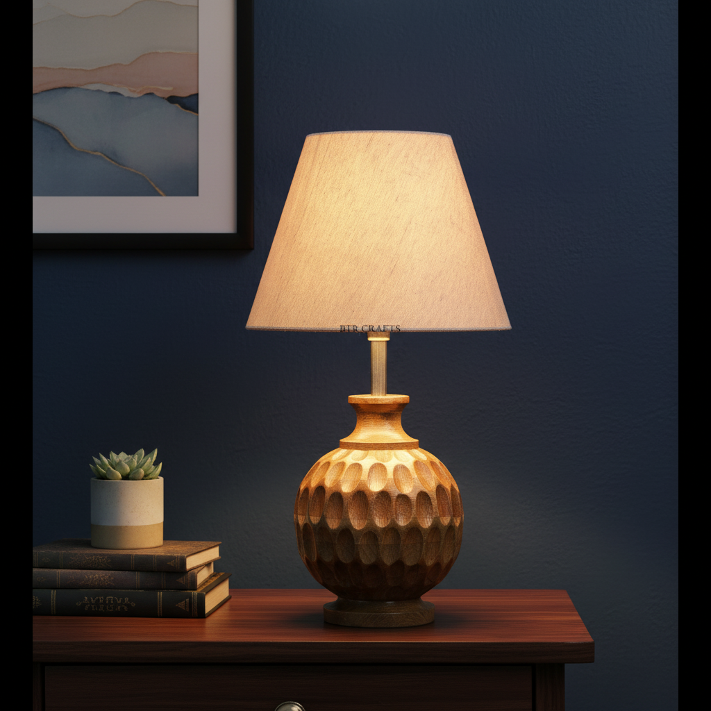 Artisan Carved Wood Table Lamp – Elegant Bedroom & Living Room Accent Light, Pack Of 1(Premium Jute) - Image 9