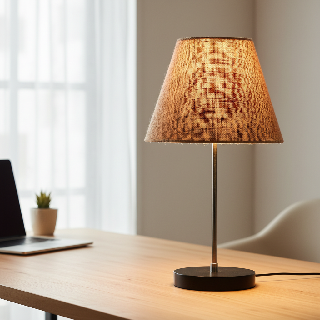 Minimalist Desk Lamp with Black Round Base – Soft Warm Lighting for Living Room & Study, Pack Of 1(Natural Jute) - Image 9
