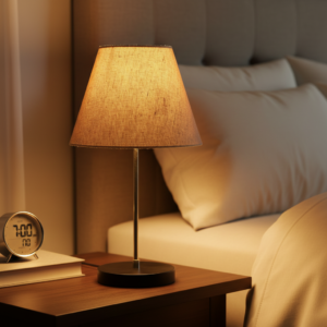 Minimalist Desk Lamp with Black Round Base – Soft Warm Lighting for Living Room & Study, Pack Of 1(Premium Jute)