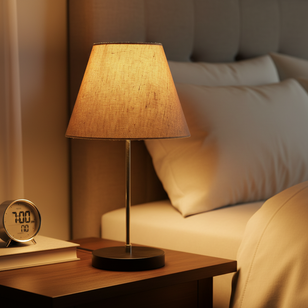 Minimalist Desk Lamp with Black Round Base – Soft Warm Lighting for Living Room & Study, Pack Of 1(Premium Jute)