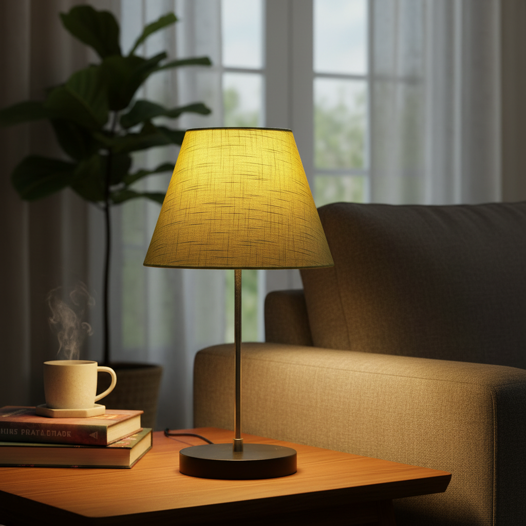 Minimalist Desk Lamp with Black Round Base – Soft Warm Lighting for Living Room & Study, Pack Of 1(Green Texture)