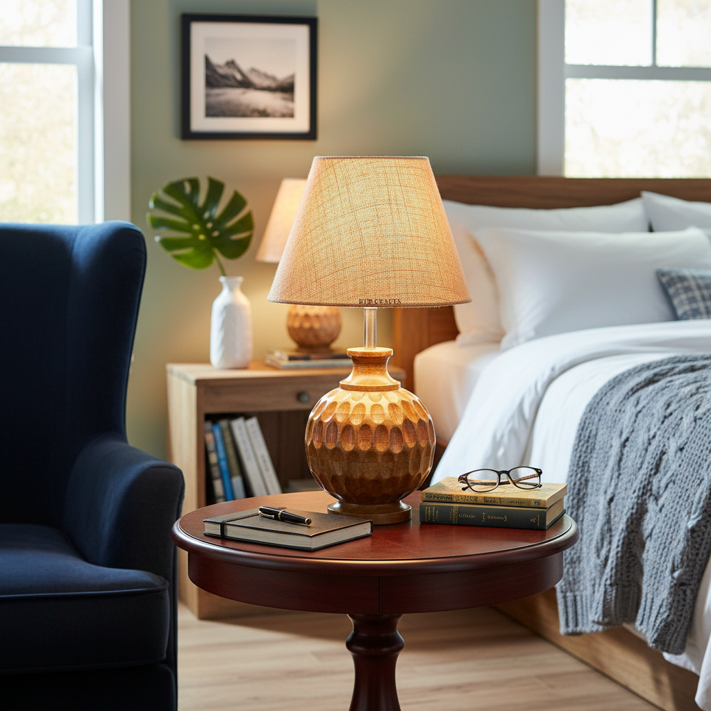 Artisan Carved Wood Table Lamp – Elegant Bedroom & Living Room Accent Light, Pack Of 1(Natural Jute) - Image 12