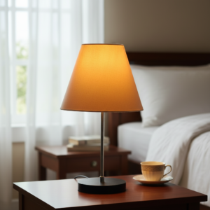 Minimalist Desk Lamp with Black Round Base – Soft Warm Lighting for Living Room & Study, Pack Of 1(Cream)