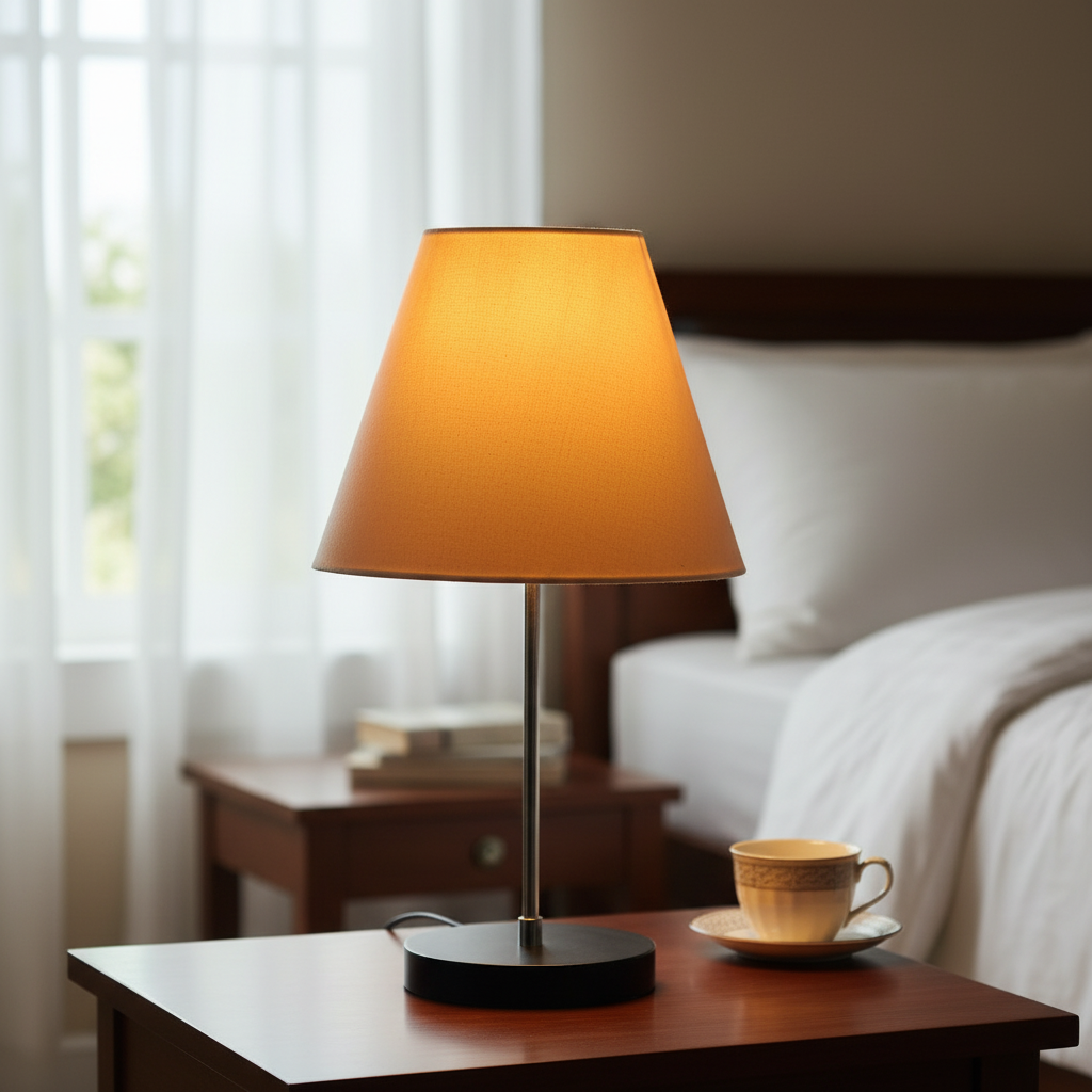 Minimalist Desk Lamp with Black Round Base – Soft Warm Lighting for Living Room & Study, Pack Of 1(Cream)