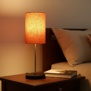Minimalist Desk Lamp with Black Round Base – Soft Warm Lighting for Living Room & Study, Pack Of 1(Orange Texture Cylinder)