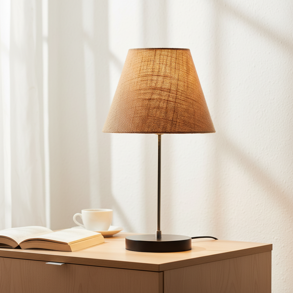 Minimalist Desk Lamp with Black Round Base – Soft Warm Lighting for Living Room & Study, Pack Of 1(Natural Jute) - Image 6