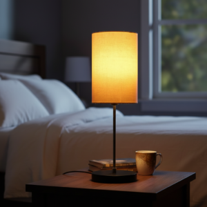 Minimalist Desk Lamp with Black Round Base – Soft Warm Lighting for Living Room & Study, Pack Of 1(Cream Cylinder)