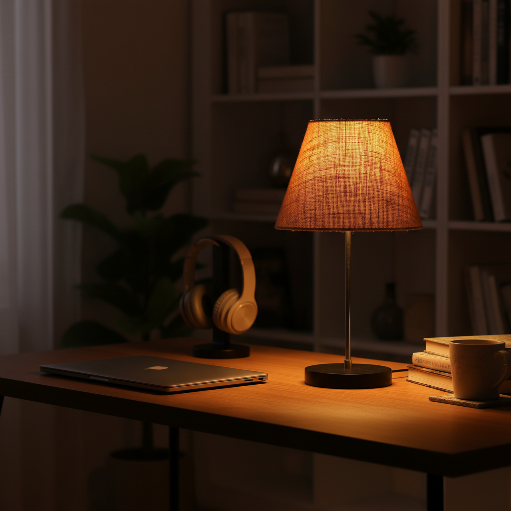 Minimalist Desk Lamp with Black Round Base – Soft Warm Lighting for Living Room & Study, Pack Of 1(Natural Jute) - Image 8