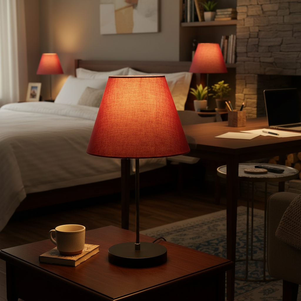 Minimalist Desk Lamp with Black Round Base – Soft Warm Lighting for Living Room & Study, Pack Of 1(Red Texture) - Image 6