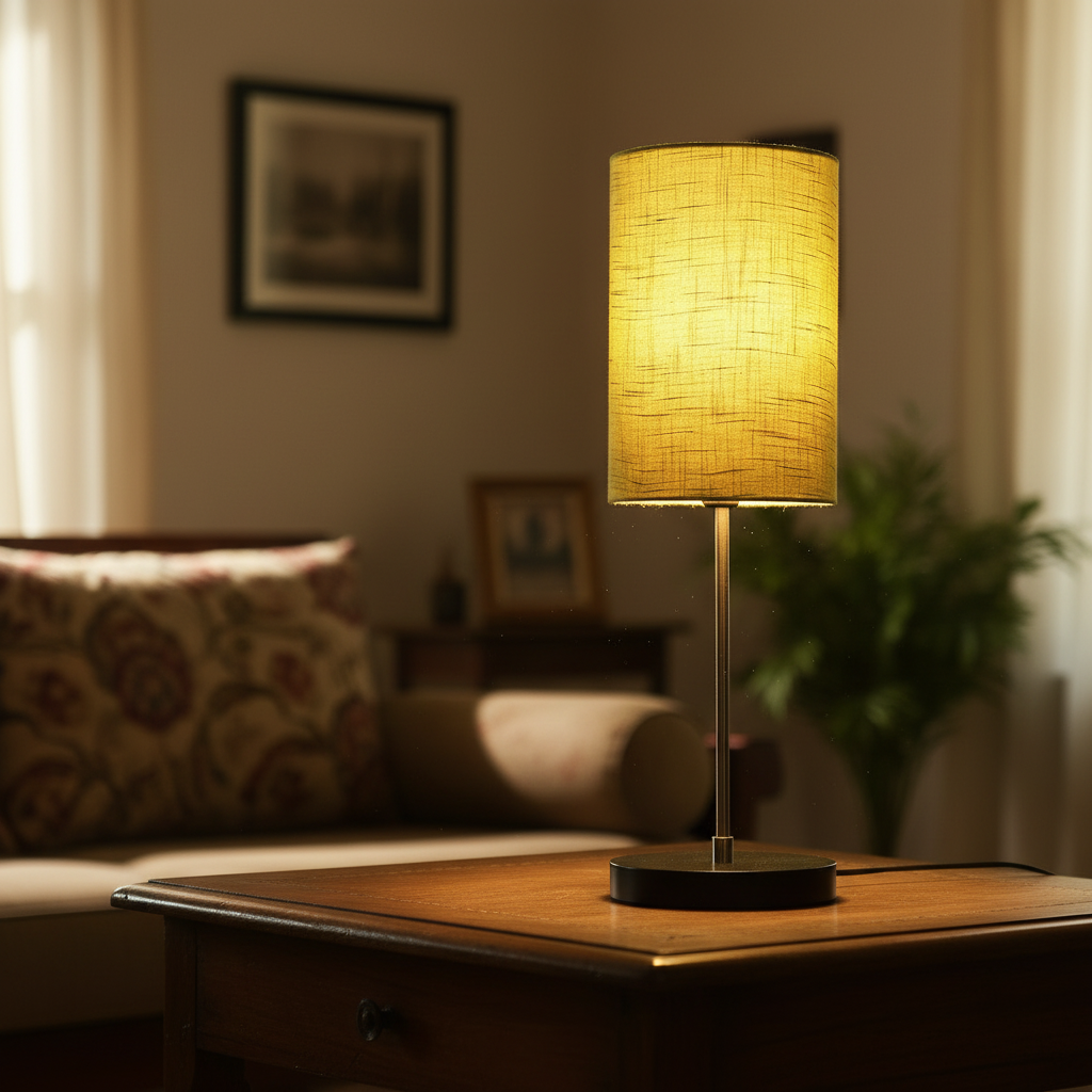 Minimalist Desk Lamp with Black Round Base – Soft Warm Lighting for Living Room & Study, Pack Of 1(Green Texture Cylinder) - Image 9