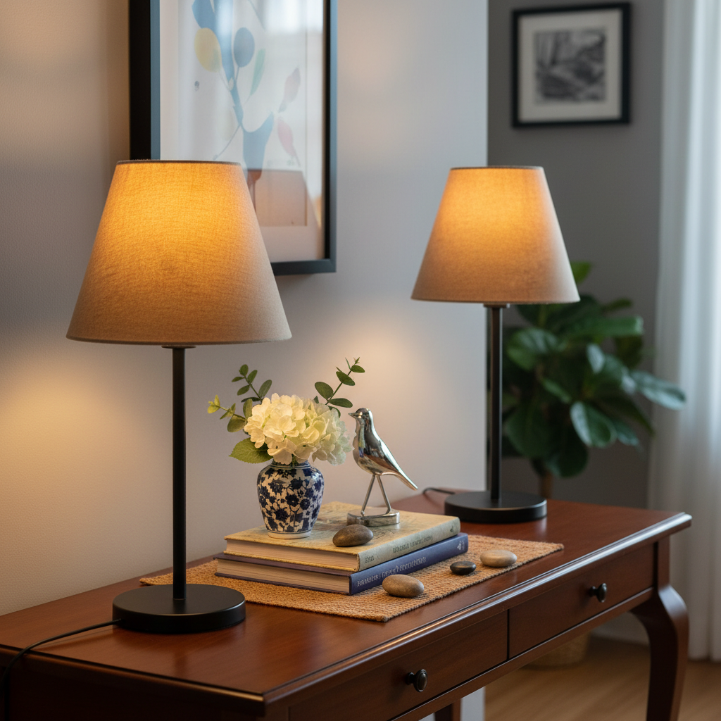 Slim Contemporary Night Lamp – Fabric Shade Accent Light for Home & Office, Pack Of 2(Beige)